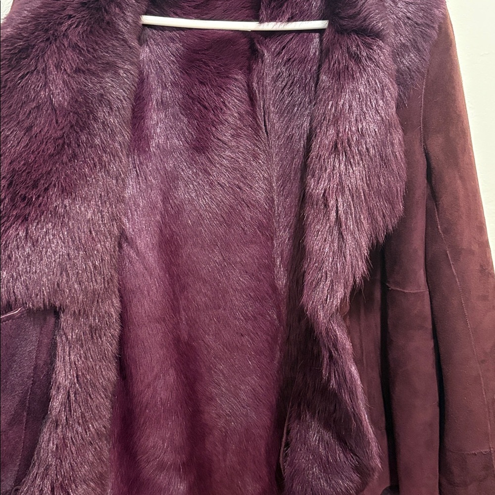 DKNY Deep Brown Teddy Jacket with Faux Fur Trim - Picture 4 of 13